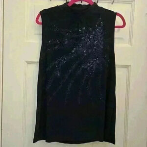 Bleeker & Mcdougall Sequins +Beads Navy Blue  Sleeveless Tops,XL